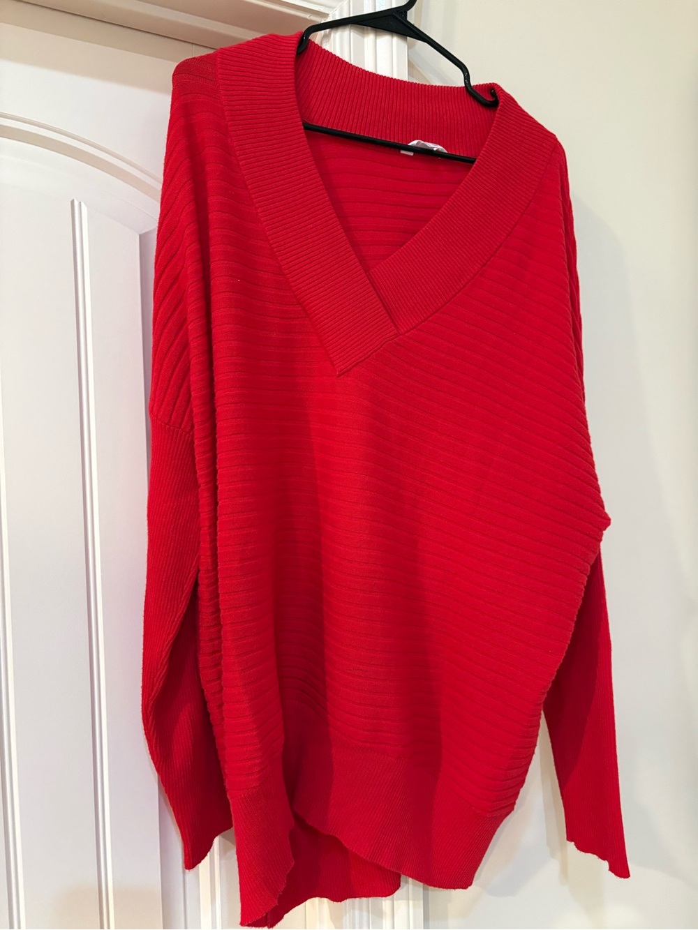 Time and Tru Red V-Neck Ribbed Knit Sweater